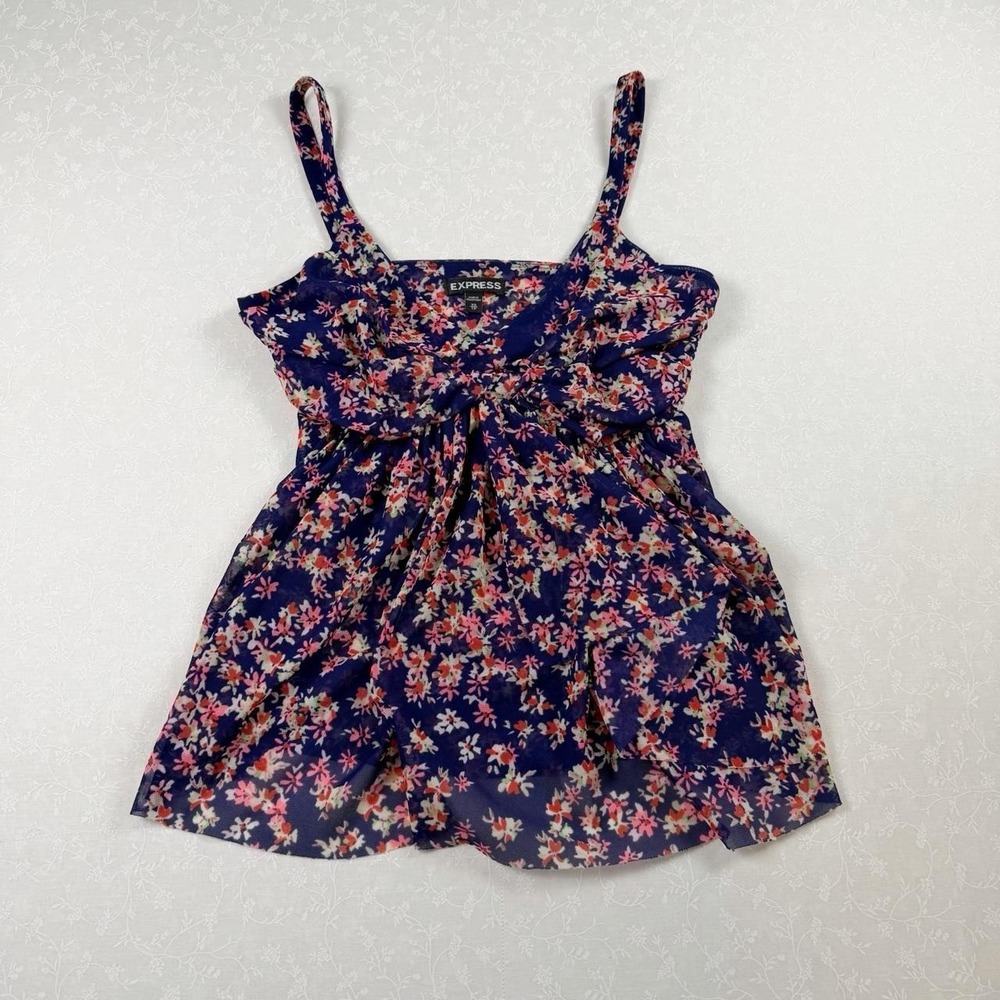 Express Y2K Floral Mesh Babydoll Tank Top/ Size XS